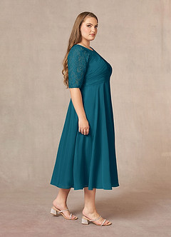 Azazie Dorothea Abiti per la Madre della Sposa Abito A-Line in Chiffon in Pizzo con Scollo a U Blu Inchiostro image7