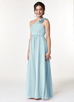 Azazie Flower Junior Sea Glass A-Line Pleated Chiffon Dress image4