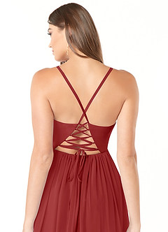 Azazie Aaida Bridesmaid Dresses Rust A-Line Corset Chiffon Dress image3