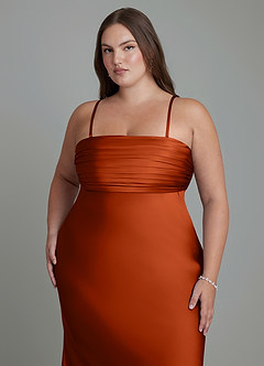 Azazie Saylor Jurken voor bruidsmeisjes Jurk van Stretch Satijn met Zeemeermin Strapless Paprika image17
