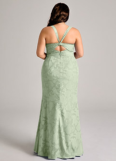 Azazie Mero Robes de demoiselle d'honneur Robe Fourreau en Blumen-Burnout Plissée Vert Sauge image8