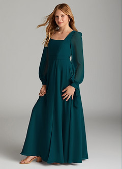 Azazie Leonia Junior Pine A-Line with Pockets Chiffon Dress image4