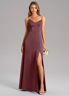 Azazie Talina Robes de demoiselle d'honneur Robe Trapèze en Satin extensible Sangria image1