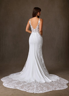 Azazie Estephanie Wedding Dresses Diamond White Mermaid Sequins Stretch Crepe Dress image2