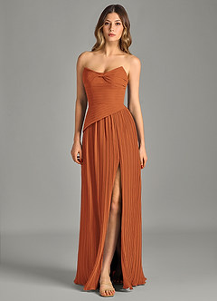 Azazie Becka Final Sale Cinnamon A-Line Strapless Chiffon Dress image3