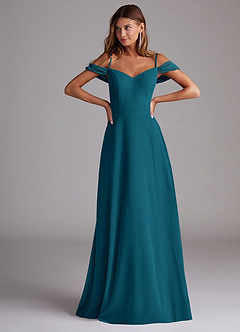 Azazie Marley Bridesmaid Dresses Ink Blue A-Line Off the Shoulder Chiffon Convertible Dress image4