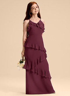 Azazie Evara Junior Vestido de Cabernet de Gasa de Corte en A image6