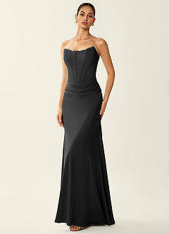Fiammetta Black Lace Corset Stretch Satin Mermaid Prom Dress image3