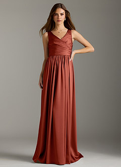 Azazie Keyla Robes de demoiselle d'honneur Robe Trapèze en Satin extensible Plissée Terracotta image3