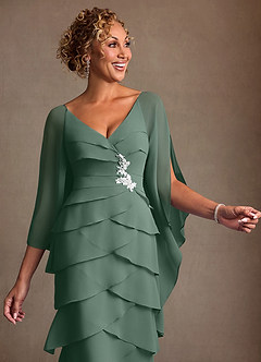 Azazie Arabinda Mother of the Bride Dresses Eucalyptus Sheath Ruched Chiffon Dress image5