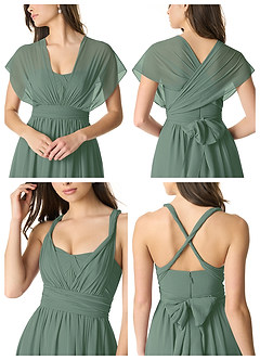 Azazie Olani Robes de demoiselle d'honneur Robe Trapèze Convertible en Mousseline de soie Épaule décolletée Eucalyptus image6