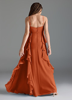Azazie Peyton Junior Burnt Orange A-Line V-Neck Cascading Ruffles Chiffon Dress image5