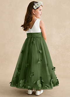 Azazie Vi Flower Girl Dresses Olive A-Line Sleeveless Tulle Dress image4