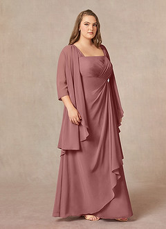 Azazie Weisz Mother of the Bride Dresses Desert Rose A-Line Square Neckline Pleated Chiffon Dress image3