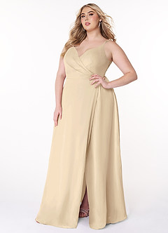 Azazie Lennon Bridesmaid Dresses Champagne A-Line Lace Chiffon Dress image10