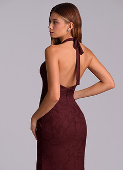 Azazie Valerie Jurken voor bruidsmeisjes Jurk van Bloemen Burn-out met Zeemeermin Geplooid Cabernet image2