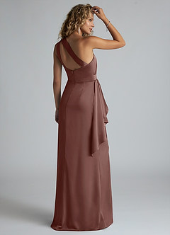Azazie Maive Bridesmaid Dresses Espresso Sheath Ruched Stretch Satin Dress image3