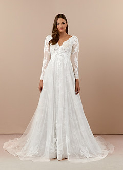 Azazie Leila Hochzeitskleider A-Linie V-Hals Pailletten Tüll Kleid Diamantweiß image5