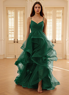 Carmencita Smaragdgrün A-Linien-Rüschen-Abendkleid image5