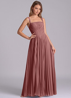 Azazie Mina Final Sale Desert Rose A-Line Pleated Chiffon Dress image6