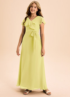 Azazie Lainey Junior Abito A-Line in Chiffon Con Tasche Sorbetto Al Limone image4