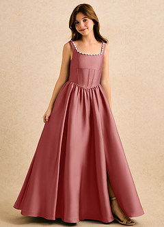 Azazie Enid Girls Formal Sukienki dla dziewczynek sypiących kwiaty Linia A Zroszony Satyna elastyczna Długość podłogi Sukienka image1
