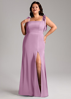 Azazie Frostine Bridesmaid Dresses Wisteria A-Line Bow Stretch Satin Dress image9