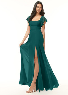 Azazie Bondi Brautjungfernkleider A-Linie Gekräuselt Chiffon Kleid Pfau image4