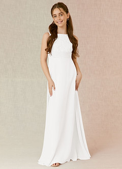 Azazie Snow Junior White A-Line Lace Chiffon Dress image4