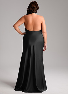 Azazie Lorena Robes de demoiselle d'honneur Robe Sirène en Satin extensible Plissée Noir image2