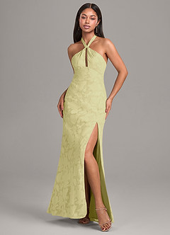 Azazie Ailany Robes de demoiselle d'honneur Robe Trapèze en Blumen-Burnout Plissée Sorbet Citron image1