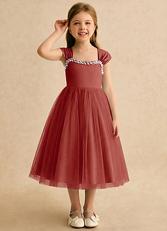 Azazie Yosemite Robe Demoiselle D'honneur Fillette Robe Princesse en Tulle Encolure en Forme de Cœur Terracotta image5