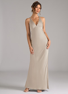 Azazie Tianna Robes de demoiselle d'honneur Robe Trapèze en Satin extensible Givre image4