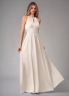 Azazie Bonnie Bridesmaid Dresses White Alabaster A-Line Pleated Stretch Satin Dress image1