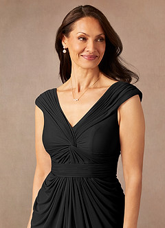 Azazie Lisolette Mother of the Bride Dresses Black Sheath Pleated Mesh Dress image11