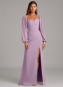 Azazie Brixley Robes de demoiselle d'honneur Robe Sirène en Mousseline de soie Manche longue Glycine image1