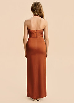 Azazie Jemma Junior Cinnamon Sheath Ruched Stretch Satin Dress image2