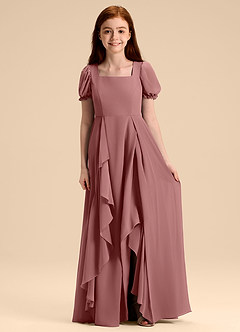 Azazie Priya Junior Robe Trapèze en Mousseline de soie Blouson Rose Du Désert image1