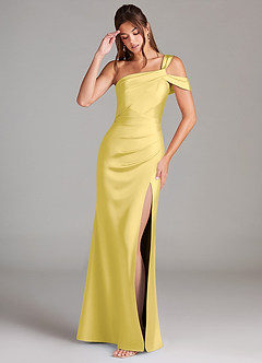 Azazie Wynter Robes de demoiselle d'honneur Robe Fourreau en Satin extensible Asymétrique Canari image3