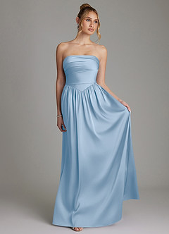Azazie Zena Bridesmaid Dresses Powder Blue A-Line Strapless Stretch Satin Dress image4