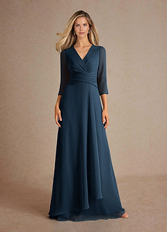 Azazie Mayfield Mother of the Bride Dresses Dark Navy A-Line Pleated Chiffon Dress image6