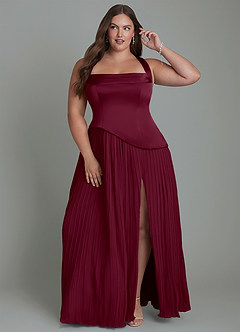 Azazie Stephanie Brautjungfernkleider A-Linie Plissee Stretch-Satin Kleid Maulbeerrot image7