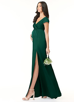 Azazie Allessia Maternity Bridesmaid Dresses A-Line Pleated Stretch Satin Floor-Length Dress image3