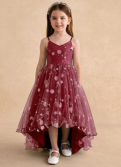 Azazie Celia Flower Girl Dresses Burgundy A-Line Spaghetti Strap Tulle Dress image6
