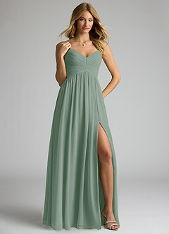 Azazie Alia Vestidos de damas de honor Vestido de Salvia Plateada de Gasa de Corte en A con Plisado image4