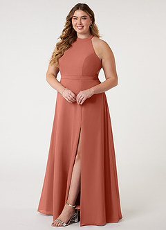 Azazie Clarice Abiti da Damigella Abito A-Line in Chiffon con Scollo Halter Argilla image11