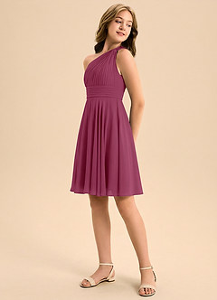 Azazie Charlize Junior Mulberry A-Line Pleated Chiffon Dress image4