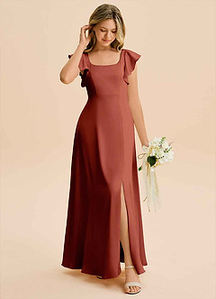 Azazie Bondi Junior Terracotta A-Line Side Slit Stretch Satin Dress image3