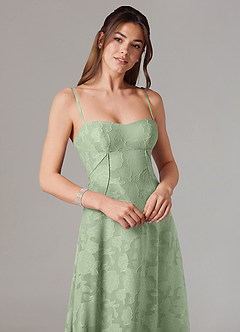 Azazie Valentine Bridesmaid Dresses Dusty Sage A-Line Sweetheart Neckline Floral Burnout Dress image2
