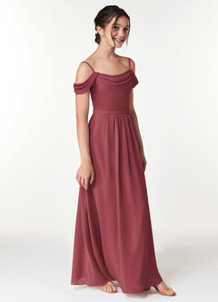 Azazie Alivia Junior A라인 오프 더 숄더 쉬폰 플로어 길이 주니어 신부 들러리 드레스 image3